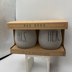 Rae Dunn His Hers Stemless Wine Glass Set Collection New
